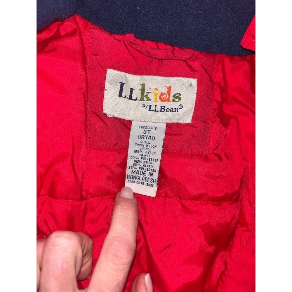 L.L.Bean L.L.Kid Toddler Jacket Size 3T Red Navy Hooded Insulated Full cabincore